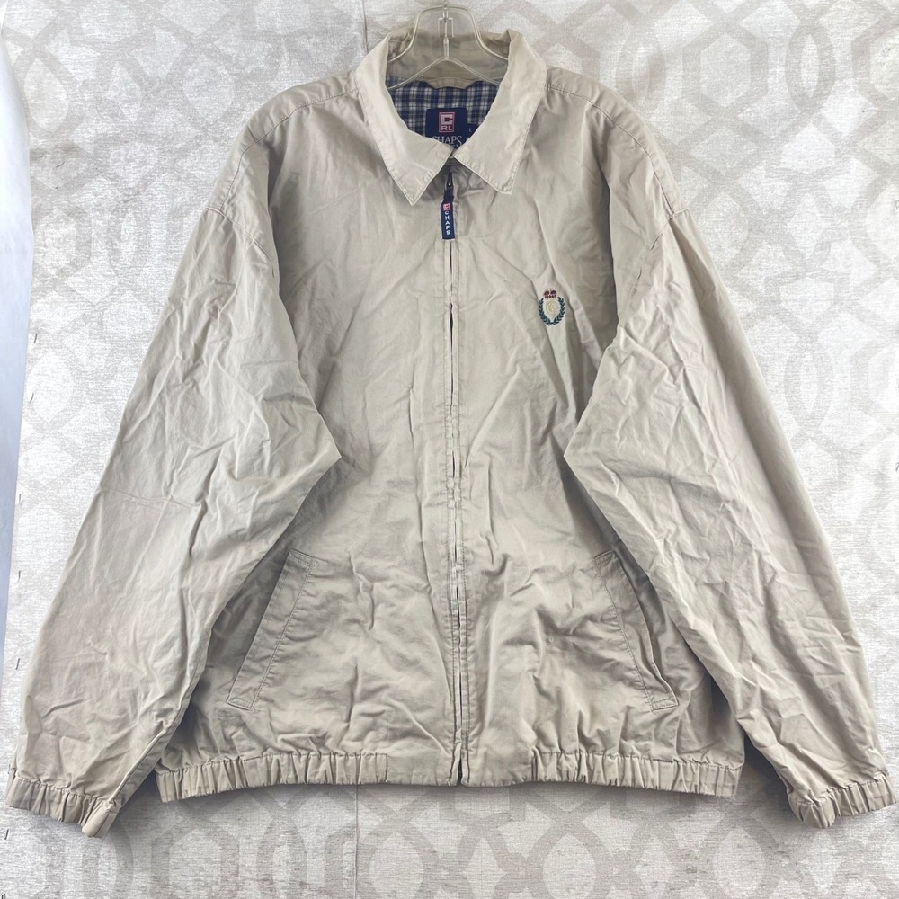 Chaps Ralph Lauren Mens Tan Beige Cotton Jacket Plaid Lined Large